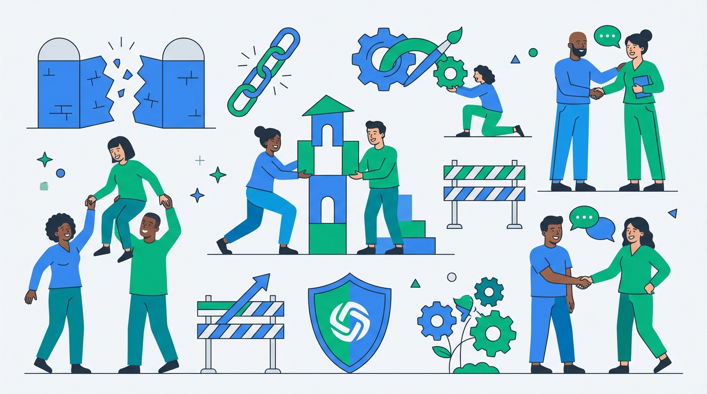 Illustration de collaborateurs travaillant ensemble pour renforcer la cohésion d'équipe