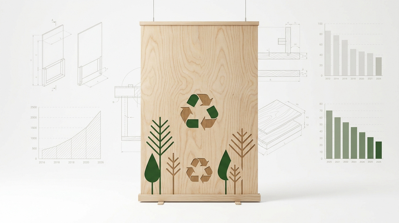 Stand d'exposition avec mobilier et kakemono en bois certifi&eacute; PEFC