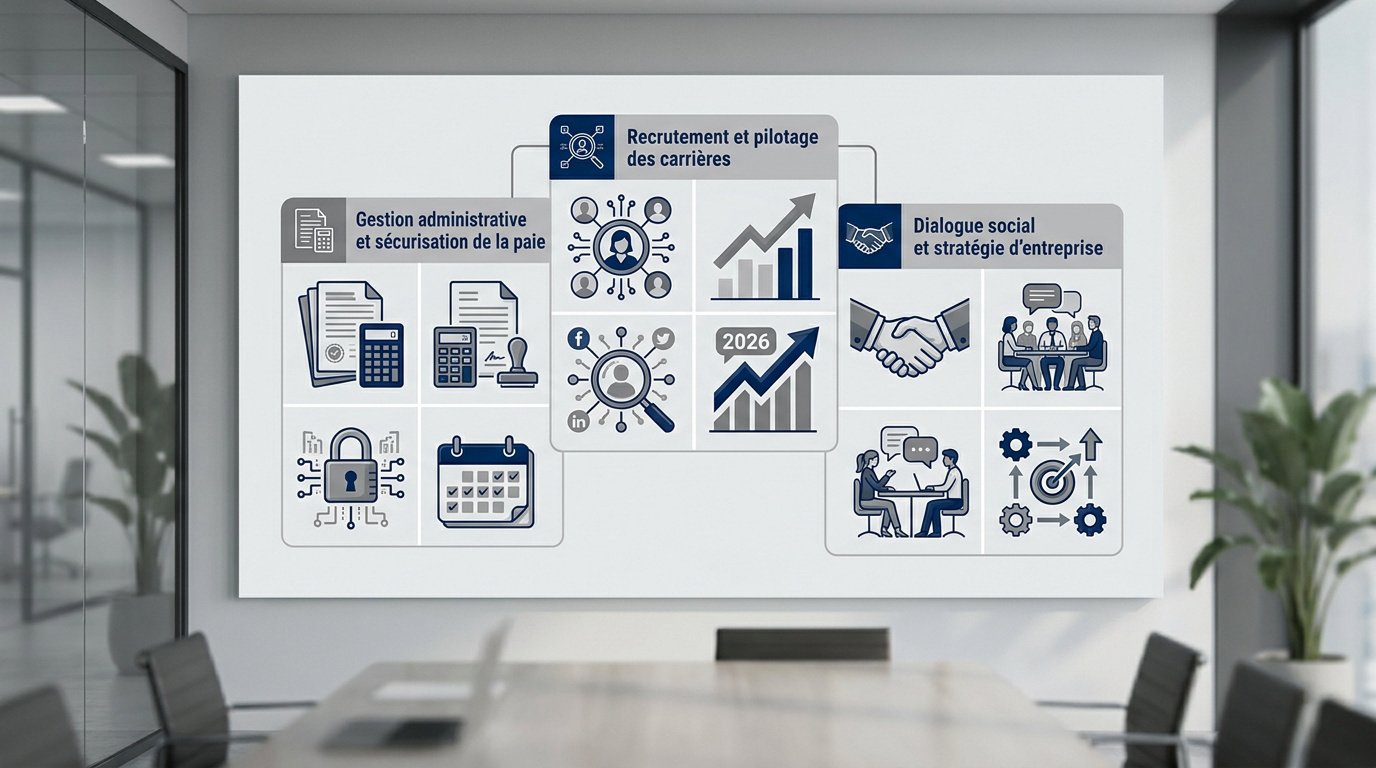 Infographie détaillant les trois piliers stratégiques des ressources humaines en 2026